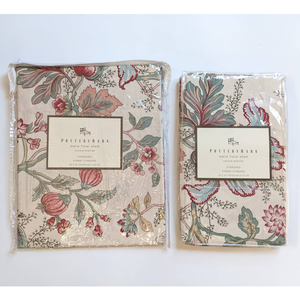 Pottery‎ Barn Marie Floral Pillow Sham Standard Size Set of 2 100% Cotton NEW